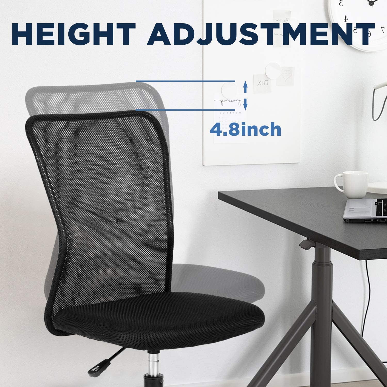 FDW Ergonomic Office Chair, Mesh, Mid-Back, Swivel Rolling for Men, Women(Black)