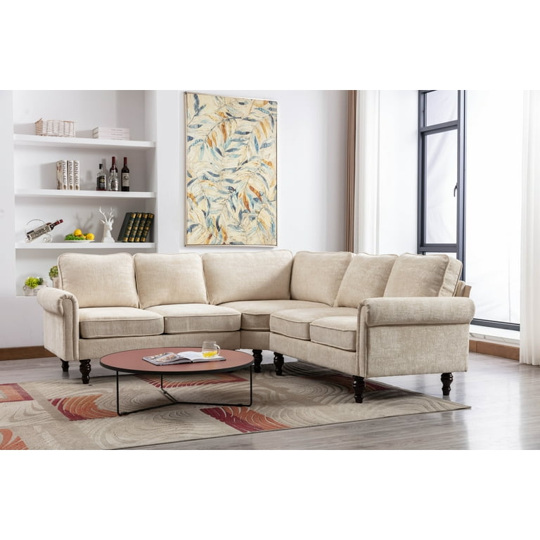 L Shaped Sectional Sofa Symmetrical Fabric Corner Sofa Couch with