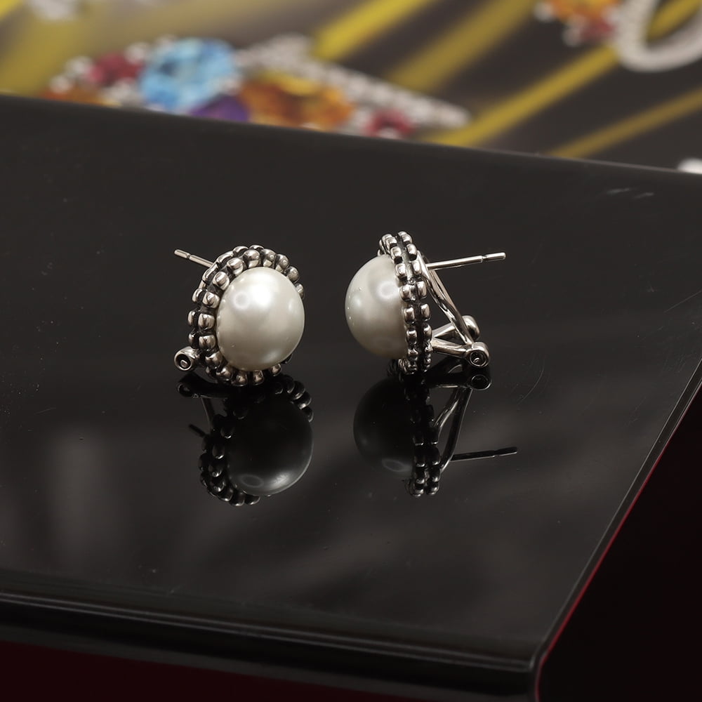 LeCalla 925 Sterling Silver Hypoallergenic Pearl Omega Back Stud Earrings for Women and Teen 15MM