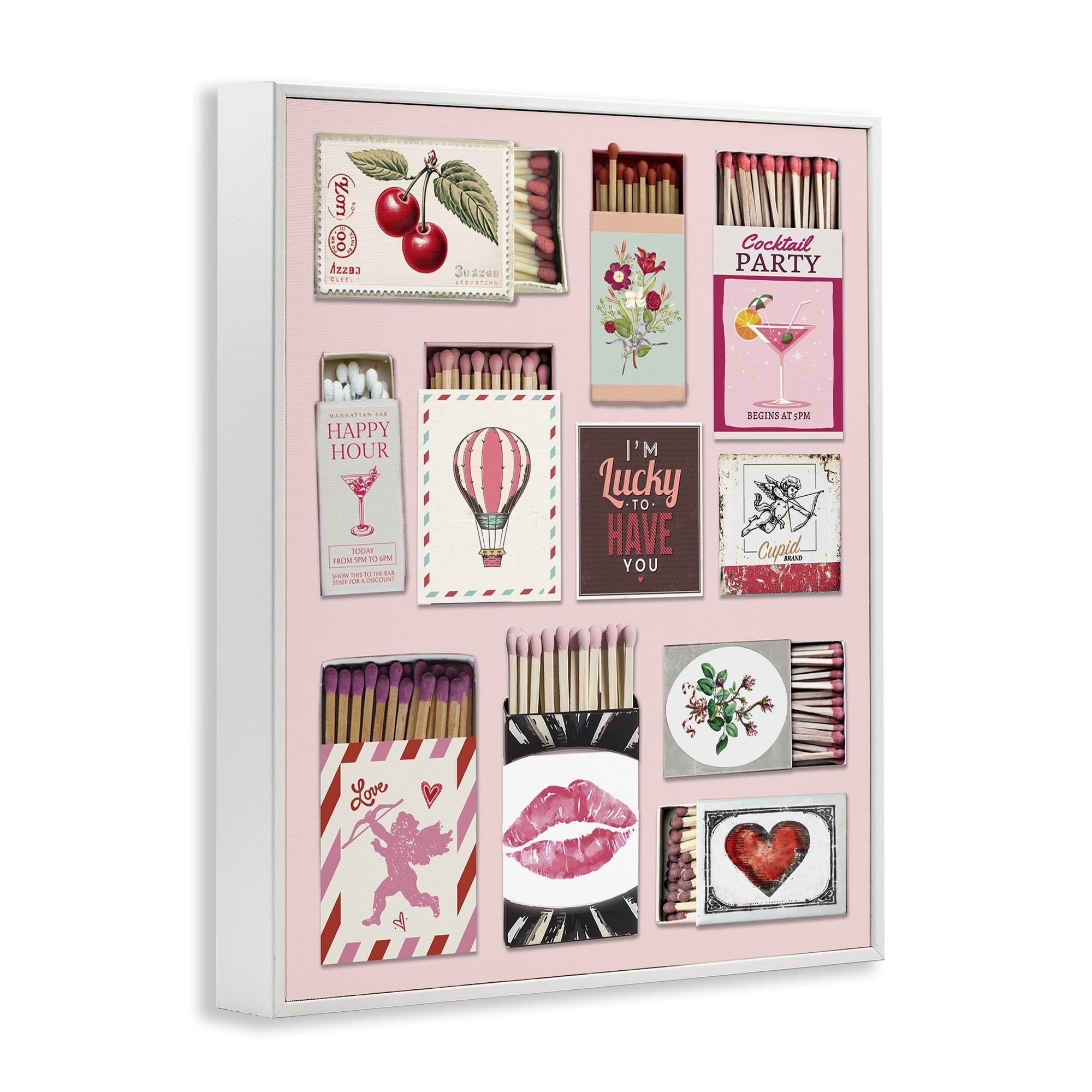 Stupell Industries Vintage Romantic Matchbox Collection White Framed Giclee Art, design by CAD Designs
