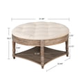 thumbnail image 5 of Hassch 31.49" Farmhouse Style Round Ottoman Coffee Table with Storage, Linen Upholstered Button Tufted Footrest Ottoman with Wood Storage Shelf, for Living Room, Warm Grey+White, 5 of 9