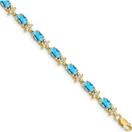 14K Yellow Gold Floral Diamond And Blue Topaz Bracelet (7 X 4.5) Made In India bm4495-bt-010-ya