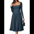 thumbnail image 1 of Vestido Midi Informal de Larga con Cuello Cuadrado para Mujer, Moda de y Otoño Verde Pavo Real S, 1 of 10