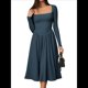 thumbnail image 1 of Vestido Midi Informal de Larga con Cuello Cuadrado para Mujer, Moda de y Otoño Verde Pavo Real M, 1 of 10