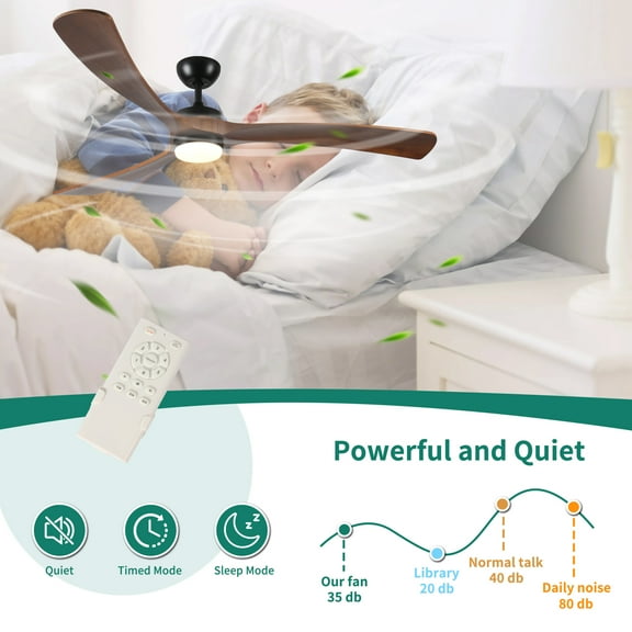 72-Inch Solid Wood Ceiling Fan with Remote & Smart Control (Alexa/Google) for Porch, Living Room, Bedroom - Energy-Efficient DC Motor & 3 Blades