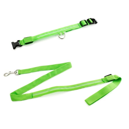 Extra Large LED Lights COLOR Pet Dog Night Safety Waterproof Nylon Neck Adjustable Collar + Leash Bundle