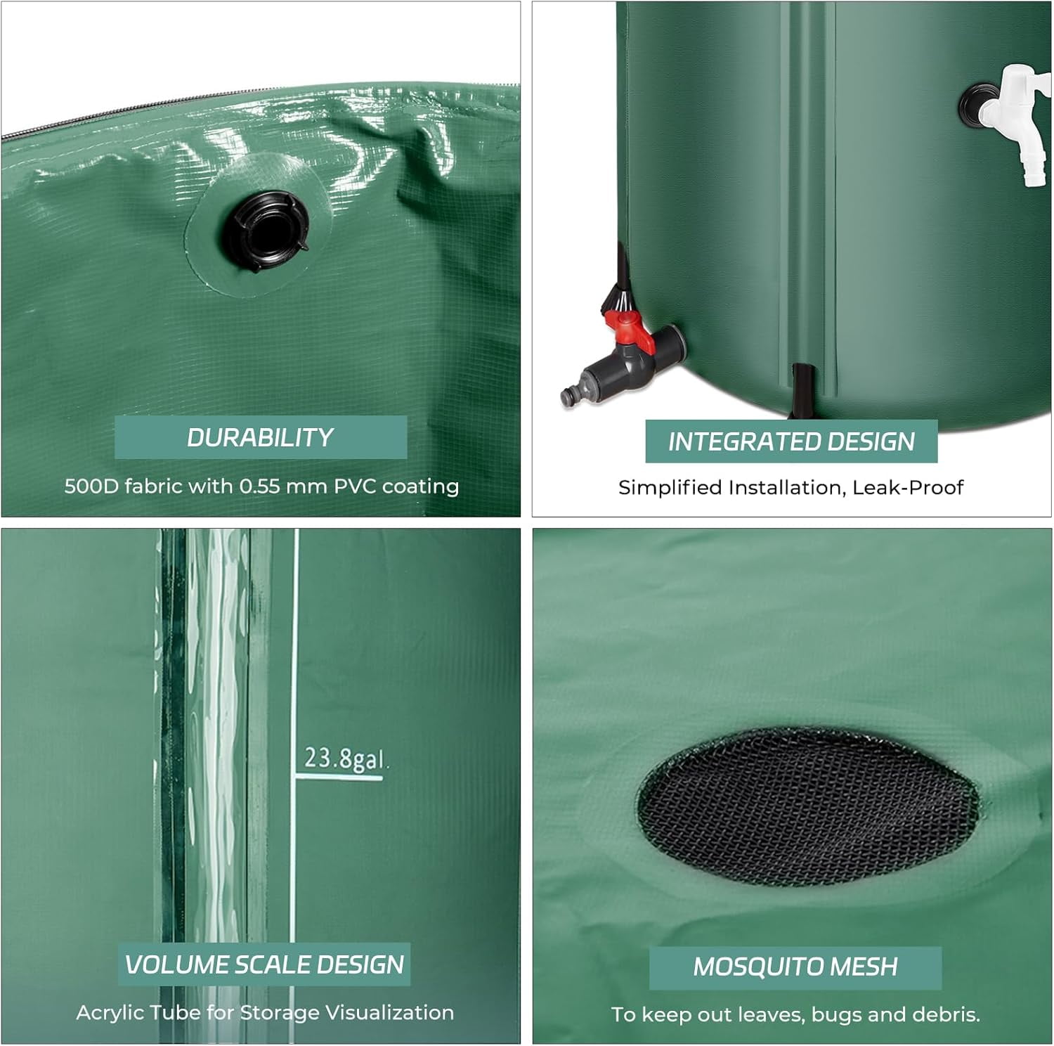 Rain  with Filter, Spigots & Overflow Kit - 66 Gallon Green Water Storage  for Rainwater