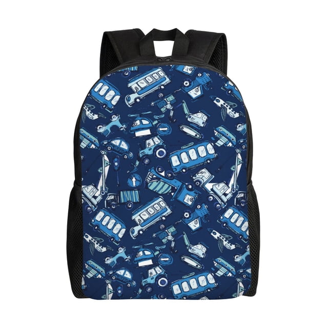 Lsque Blue Bus Travel Laptop Backpack, Business Slim Sturdy Laptops Backpack, Water Resistant College School Computer Bag Gift Fits 15.6 Inch Notebook