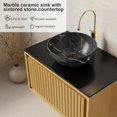 thumbnail image 3 of 30"Floating Bathroom Vanity with Sink, Wall-Mounted Plywood Bathroom Storage Cabinet with Drawer, Black Sintered Stone Countertop and White Round Ceramic Marble Basin, Pre-Assembled, Oak, 3 of 7
