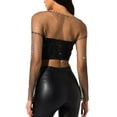 thumbnail image 4 of Licupiee Women Rhinestone Mesh Top Long Sleeve Hollow Out See Through Crop Tank Top Sexy Rave Party Clubwear, 4 of 6