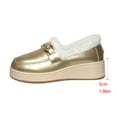 thumbnail image 4 of SYMSHOES Womens Gold Metallic Platform Loafers, Faux Faux Fur Lined Winter Warm Shoes, Comfortable PU Faux Leather Wedge Heels,Size 41, 4 of 9
