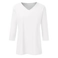 thumbnail image 3 of Susanny Ladies Summer Tops and Shirts Floral Elbow 3/4 Length Sleeve Tshirt Women Half Sleeve V Neck Party Shirts for Women Women's Casual Tops and Blouses White M, 3 of 4