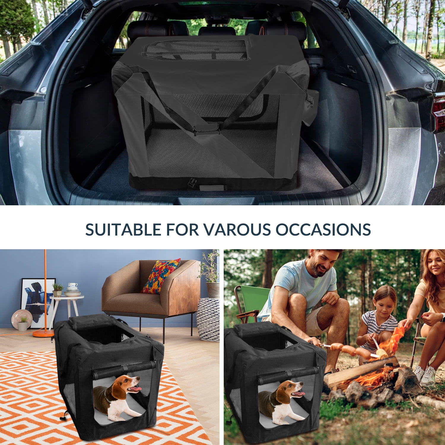 ZAKAPAWS Collapsible Soft Dog Crate, 30'' Portable 3 Door Dog Kennel, Travel Pet Crate Carrier for Indoor and Outdoor