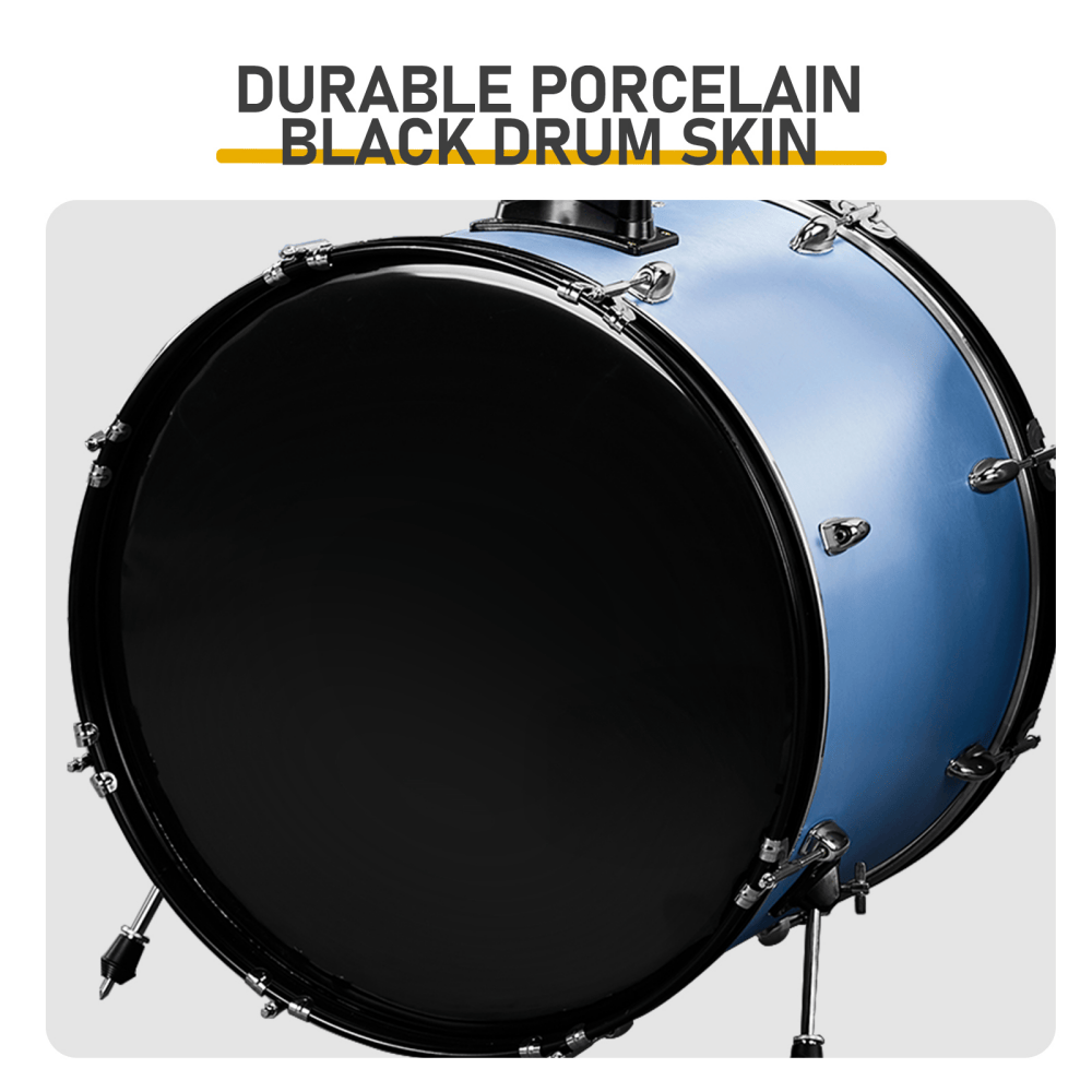 Tcbosik Drum Set for Adults, 5-Piece Beginner Drum Kit with Bass Drum, Snare Drum, Floor Tom, Ride Cymbal, Hi-hat Cymbals, Drum Pedal, Stool, Sticks and 2 Tom Drums, Blue