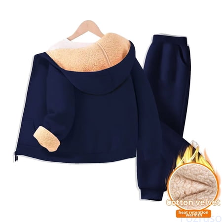 Fozruso Girls Hoodie Set Children s Two Piece Set Medium And Small Children s Solid Color Long Sleeved Hoodie And Sweatpants Girls Clothing Sets Blue 7-8 Years