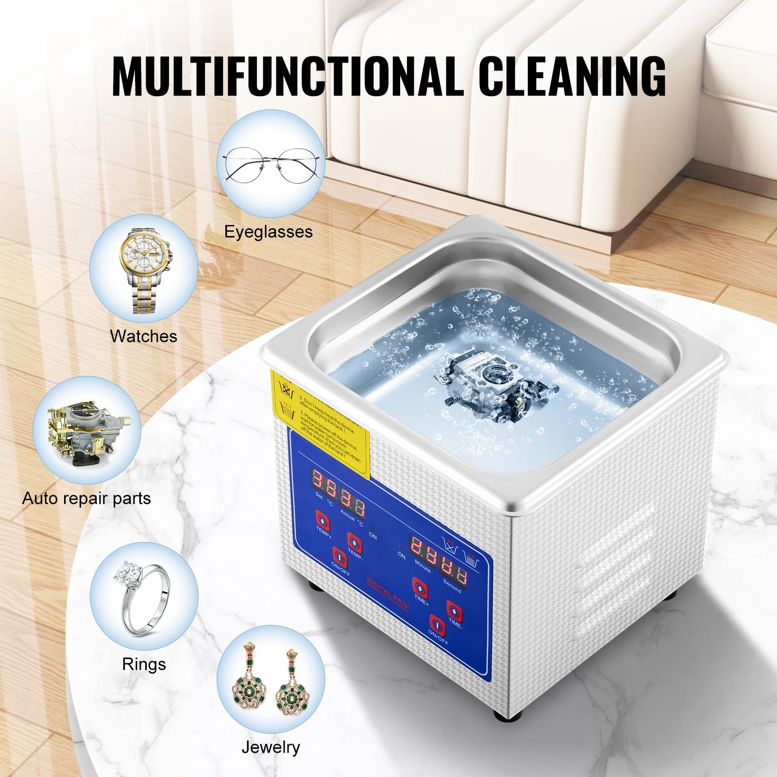 KFFKFF Ultrasonic Cleaning Machine 1.3L Professional Cleaner with Digital Timer & Heater 40kHz 110V,FCC/CE/RoHS Certified for Jewelry Watch Ring Coin Eyeglasses Small Parts Cleaning