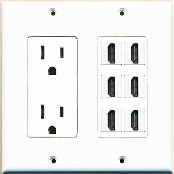 RiteAV Power Outlet 6 HDMI Wall Plate White
