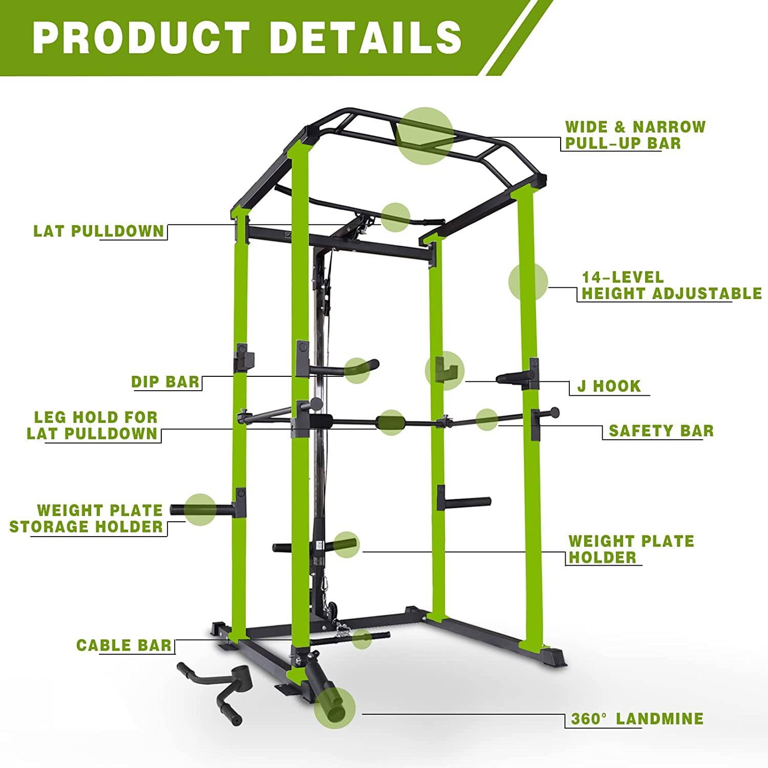 Weight Rack Multi-functional Power Cage,Home Adjustable Pullup Squat Rack 1000Lbs Capacity Comprehensive Fitness Barbell Rack,Barbell Rack