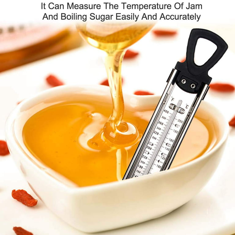 Candy Thermometer Deep Fry/Jam/Sugar/Syrup/Jelly Thermometer with Hanging  Hook & Pot Clip Stainless Steel Cooking Food Thermometer Quick Reference  Temperature Guide,Black: Home & Kitchen 