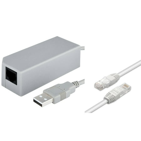 Insten 50Ft 15m White CAT5e rj45 Cable+USB to RJ45 Ethernet Adapter For Nintendo Wii