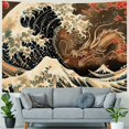 thumbnail image 4 of Chilfamy  Japanese Dragon Tapestry For Bedroom Aesthetic Sunset Cherry Blossom Tapestries Japan Ukiyoe Wave Room Wall Decor for Living Room Dorm 40x30inch, 4 of 6
