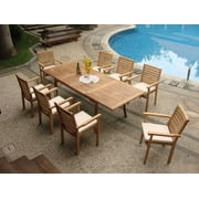 Teak Dining Set:6 Seater 7 Pc - 94" Rectangle Table and 6 Hari Stacking Arm Chairs Outdoor Patio Grade-A Teak Wood WholesaleTeak #WMDSHR5