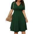 thumbnail image 3 of Bigersell Women Cocktail Party Dresses Summer Wrap V-Neck Short Sleeve Vintage Dress Casual Loose A-Line Knee Length Swing Dress Evening Party Beach Sundress , Green 4XL, 3 of 6