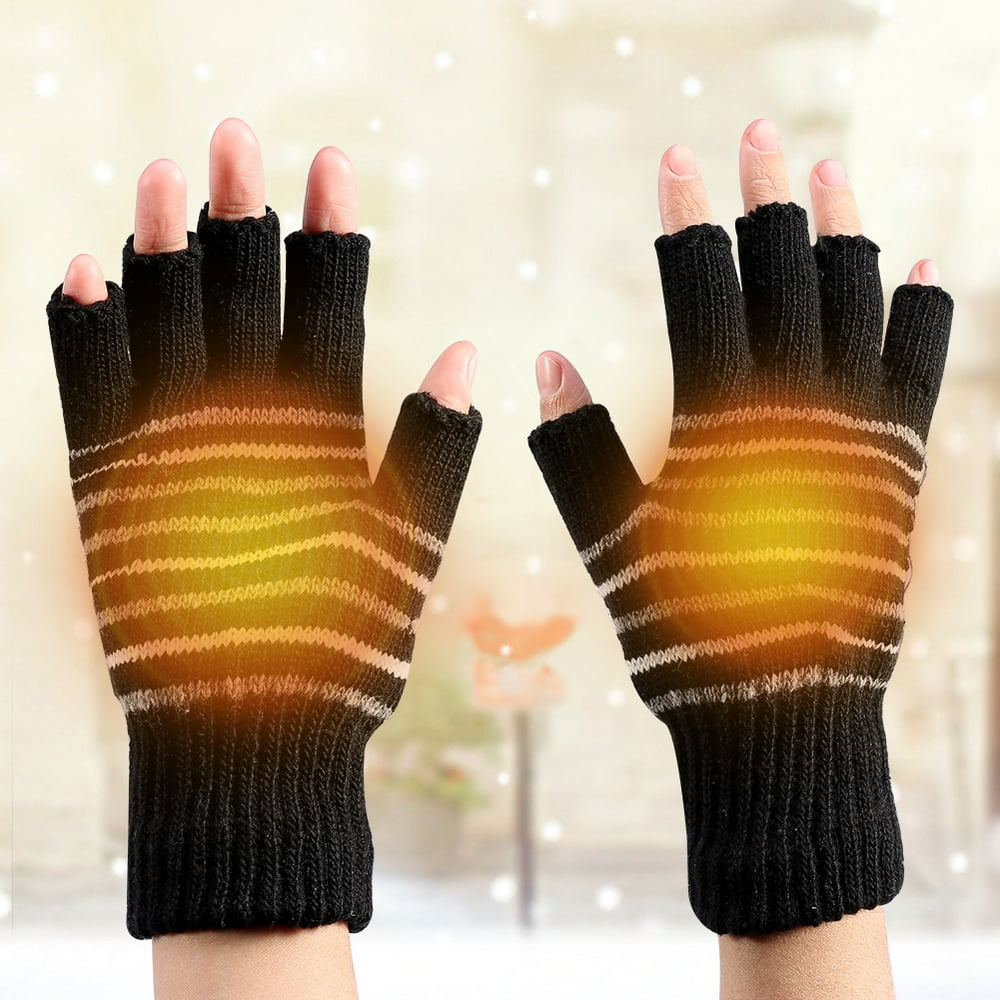 FAGINEY FAGINEY 1 Pair 5V USB Winter Warm Heating Gloves Men Women Heated Half Finger Mittens