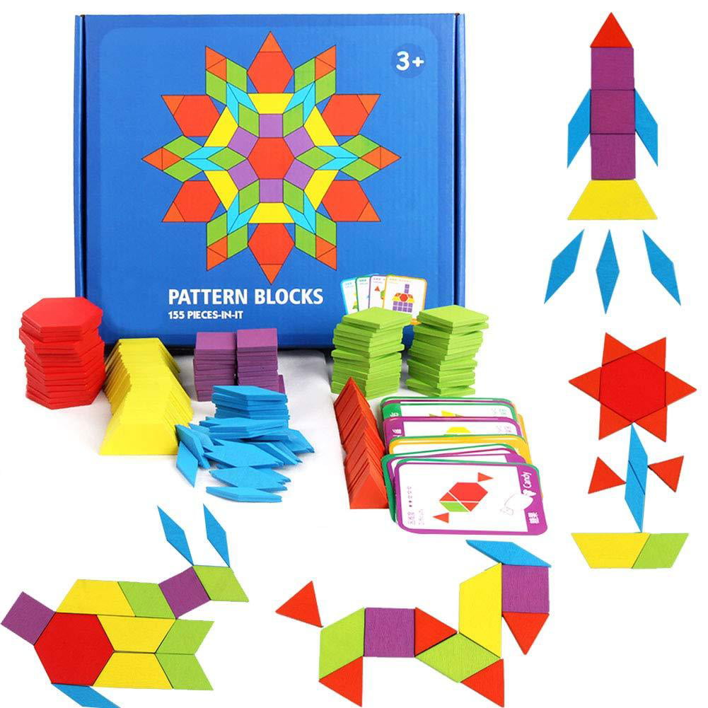 Joy Dynasty 144 Pcs Magnetic Pattern Blocks Set Geometric Manipulative Shape Puzzle Educational Montessori Tangram Learning Toys for Toddlers Kid Ages 4-8 with Magnetic Board 