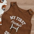 thumbnail image 5 of Pandaie Baby Girls Outfit Long Sleeve Football Bow Print Bodysuit Sleeveless Corduroy Overall Dress Matching Bow Headband Fall Game Day Play Sets Brown,6-12 Months, 5 of 7