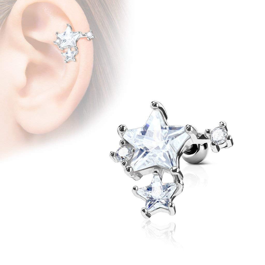 MoBody 16G CZ Clustered Star Tragus Earring Stud Surgical Cartilage Helix (1.2mm) (Silver-Tone) - Walmart.com