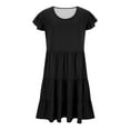 thumbnail image 5 of Patlollav Womens Large Round Neck Doll Solid Color Fold Wooden Ear Double Pocket Dress, 5 of 6