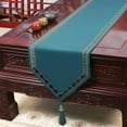 thumbnail image 3 of Table Runners,Solid Color Flannel Tassel Table Runners With Edge Design,Anti-slip Dust-proof Table Runner For Teahouse TV Cabinet Dining Table -Lake Blue-33x200cm, 3 of 9