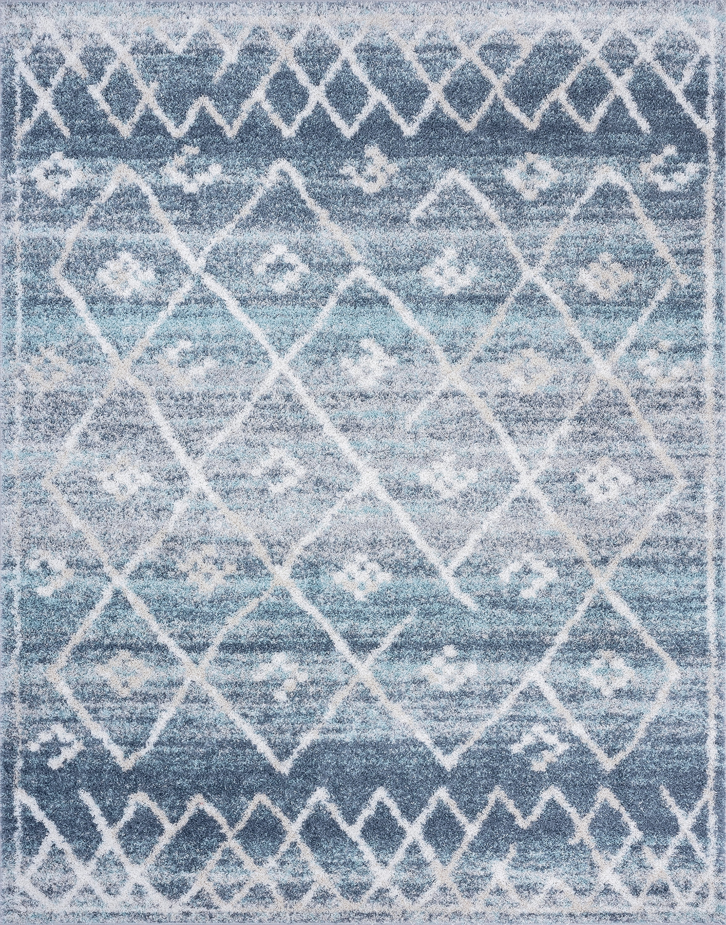Bliss Rug Geometric Indoor Shag Rug for Living Room, Bedroom, Kids Room |Blue, 8' x 10' (7'10''x9'10'')