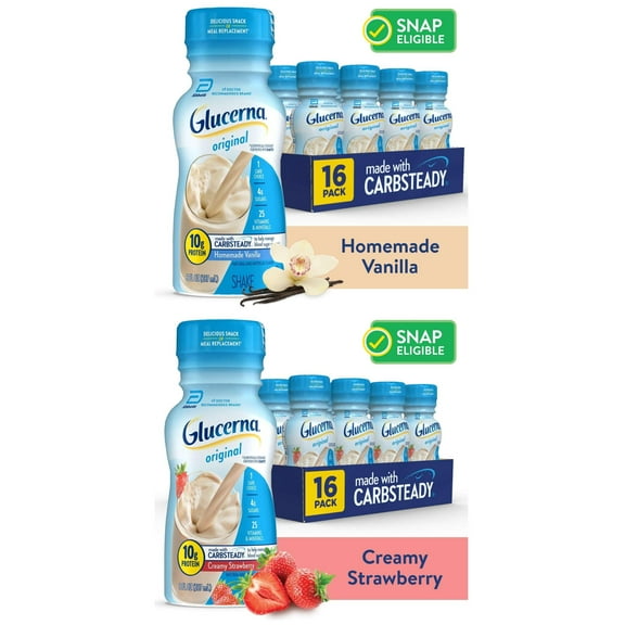 Glucerna Original Diabetic Protein Shake 32Ct Variety Pack (16 Vanilla & 16 Strawberry)