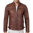 thumbnail image 4 of zfhfof Men's Stand Collar Leather Jacket Motorcycle Lightweight Faux Leather Outwear Slim Fit Full Zip Jackets, 4 of 5