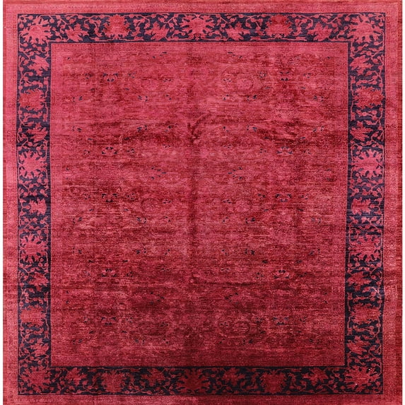 Ahgly Company Indoor Square Mid-Century Modern Bright Maroon Red Oriental Area Rugs, 6' Square