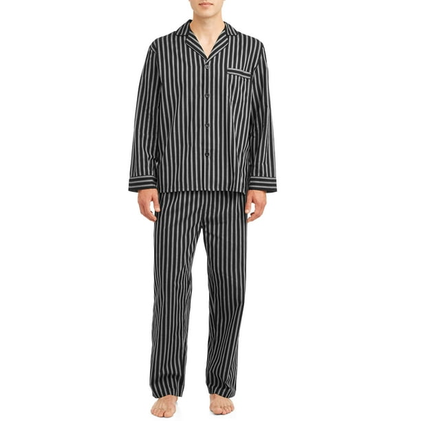 Hanes Men's and Big Men's Long Sleeve Long Leg Woven Pajama Set, 2 ...