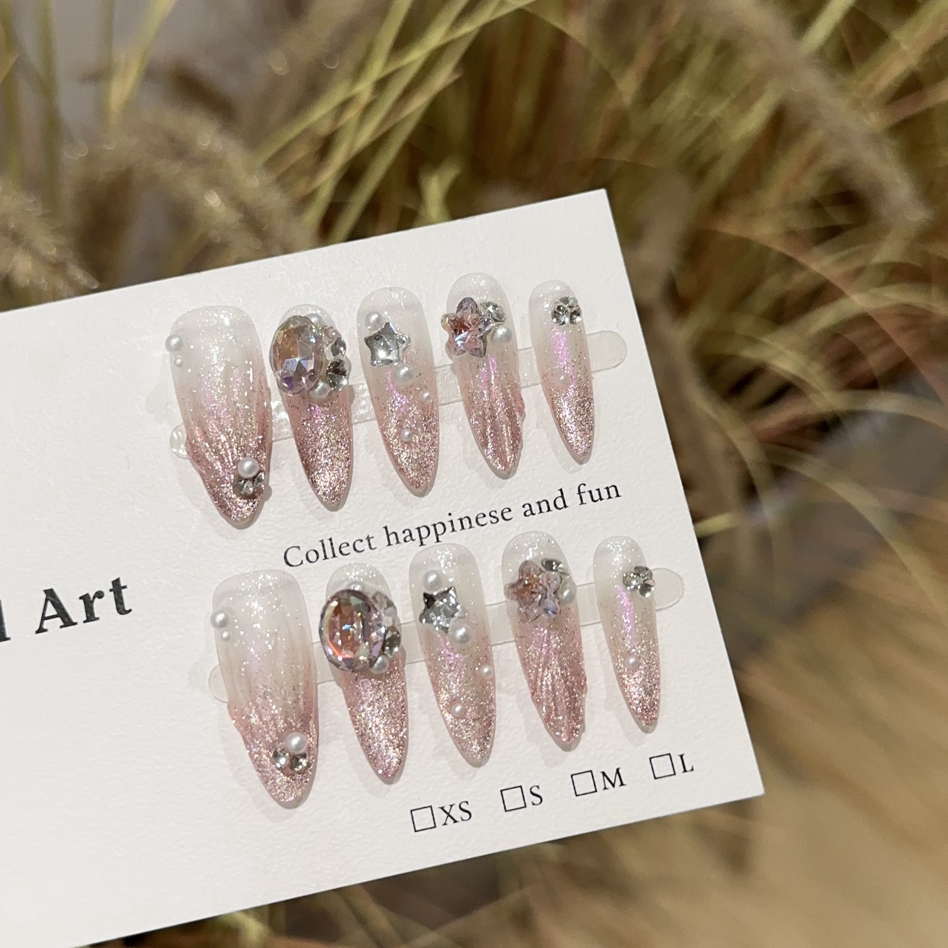 Purely handmade wearing nail high-end pink cat eye fishtail long nail art piece white light luxury fake nail patch