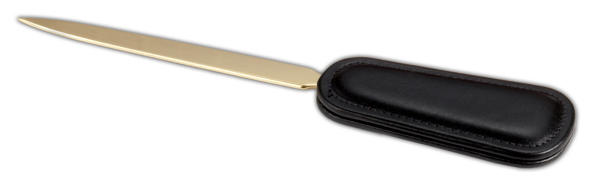 Classic Black Leather Letter Opener with Gold Accents