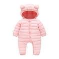 thumbnail image 3 of BULLPIANO Infant Baby Girls Boys Zipper Puffer Jacket Bodysuits Coat Outfit Winter Warm Hooded Romper Snowsuit Windproof Outwear 0-18M, 3 of 10