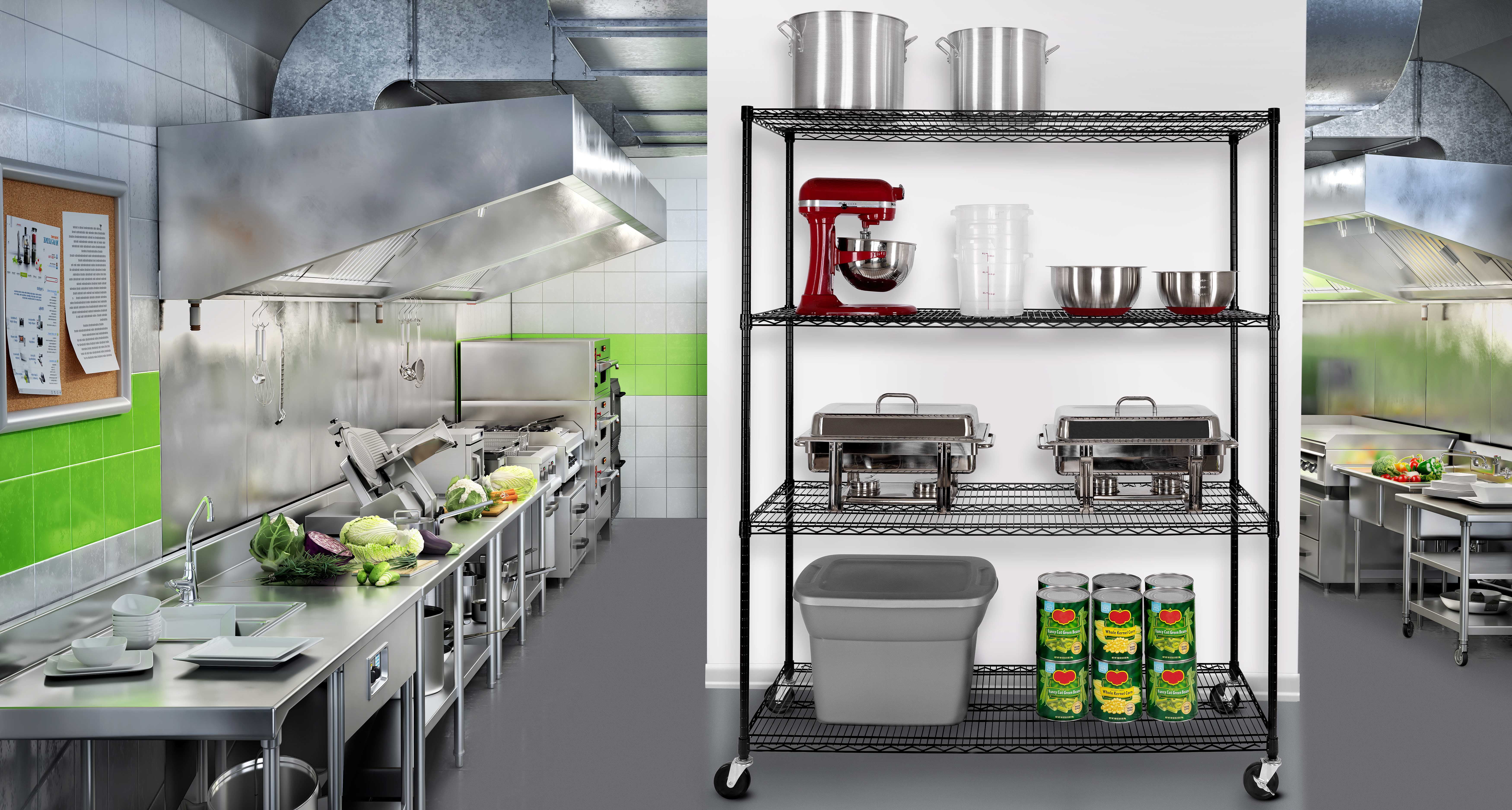 Seville Classics UltraDurable® 4-Tier NSF Steel Wire Shelving, 60" W x 24" D x 76" H, Black