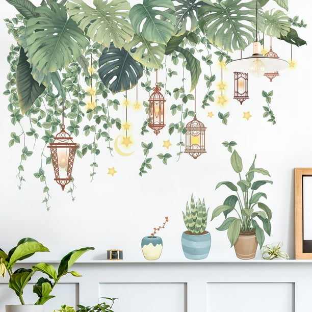 Pegatinas de pared con hojas tropicales, plantas verdes, palmera natural, hojas de plátano y flores, murales gigantes de Monstera para dormitorio, sala de estar, oficina, decoración del hogar Sincero Electrónica