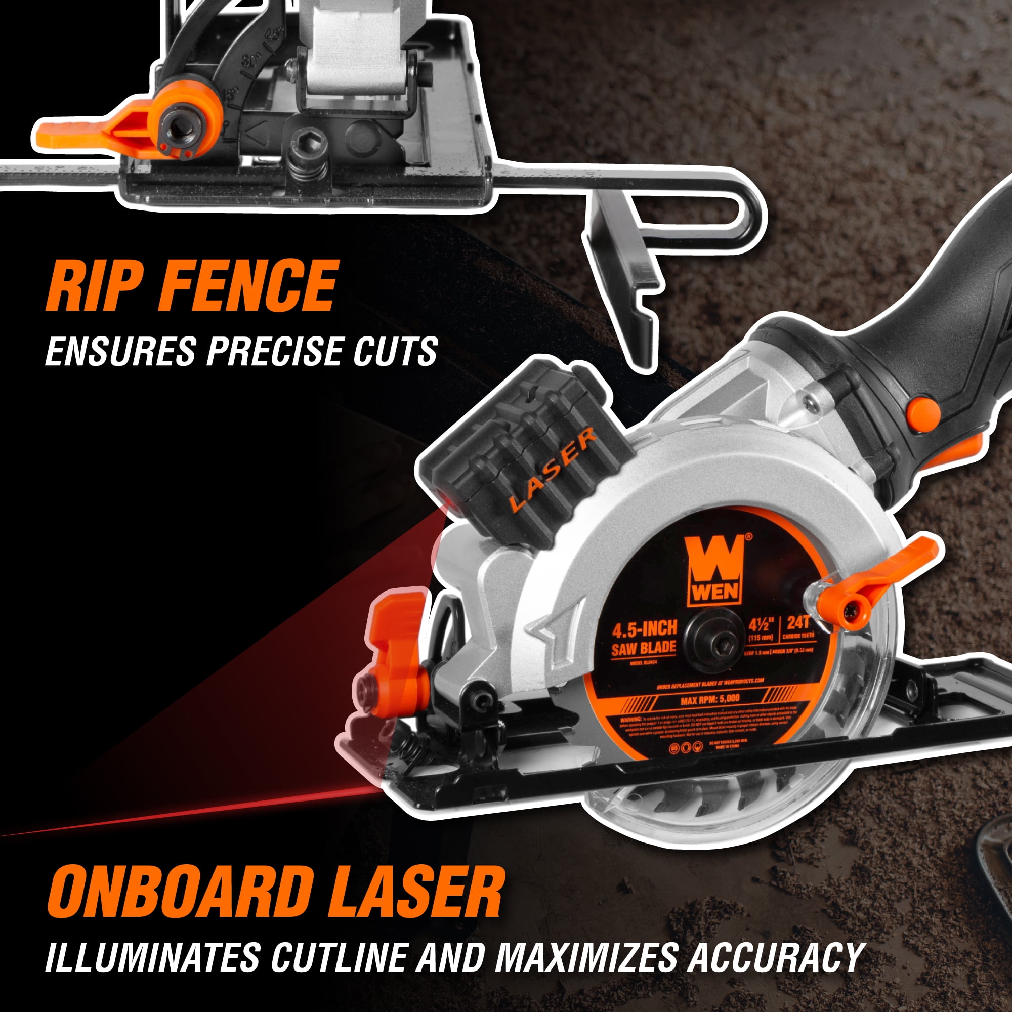 WEN 20V Max 4-1/2-Inch Cordless Mini Circular Saw with 2.0Ah Battery and Charger
