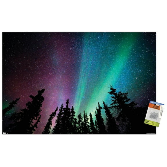Aurora Borealis - Sky Wall Poster with Push Pins, 22.375" x 34"