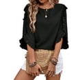 thumbnail image 2 of Women'S Casual Chiffon Blouse Tops 3/4 Ruffled Sleeve V Neck Loose Fit Blouses Shirts Black L, 2 of 8