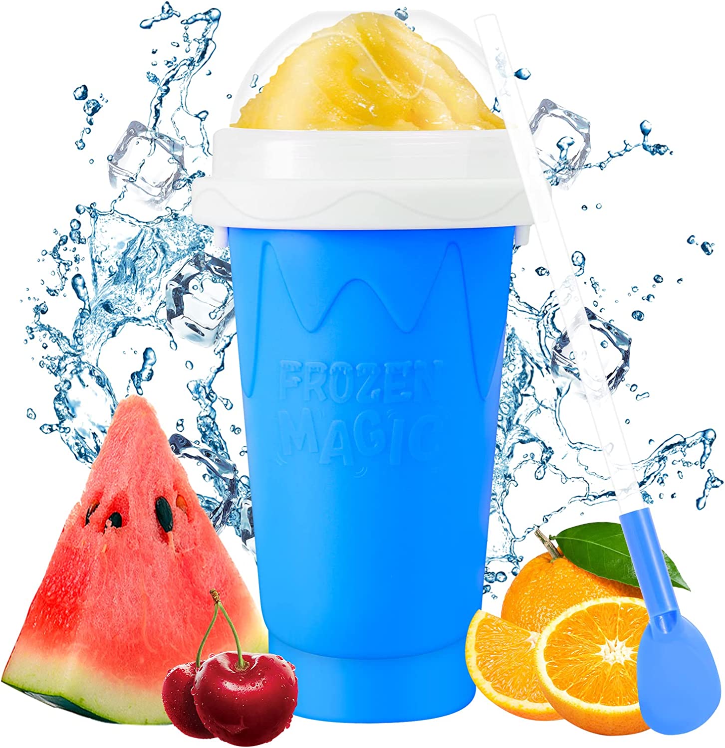 NUFR Slushie Maker – DIY Gefrorene Drinks, Großer Becher, Mit Strohhalm-Löffel, BPA-frei