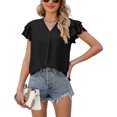 thumbnail image 1 of Las mujeres en capas de la colmena de la manga de cuello en V Casual Color llano vestido de verano Pullover Blusa Negro XXL, 1 of 6