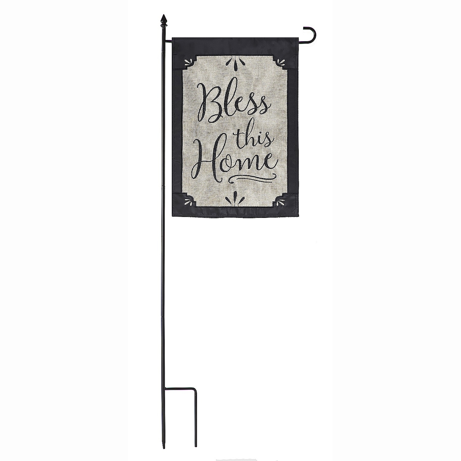 Evergreen Flag Elegant Sturdy Black Metal 4 Piece Garden Flag Stand - 16" Long x 44" High