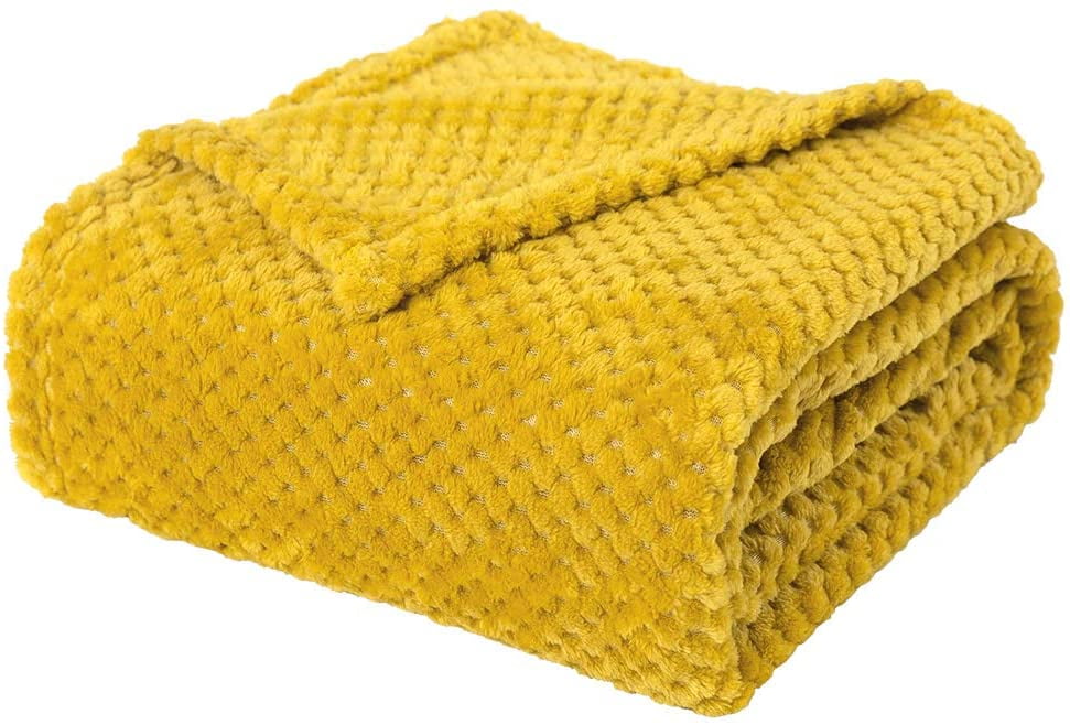 LAZZZY Cozy Fleece Throw Blanket Mustard Yellow Velvet Plush Blanket